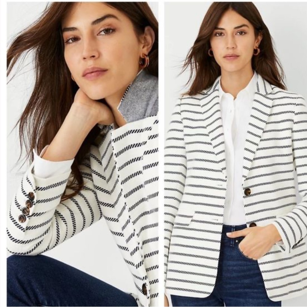 Ann Taylor Blazer - Cream and Navy Stripes